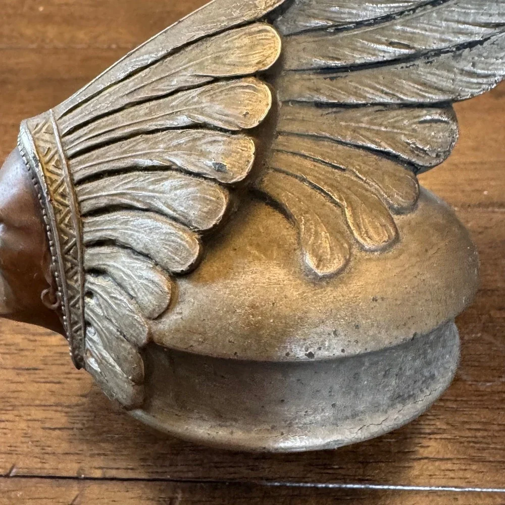 Vintage 1920s Pontiac Native American Radiator Cap Hood Ornament Silver Bronze